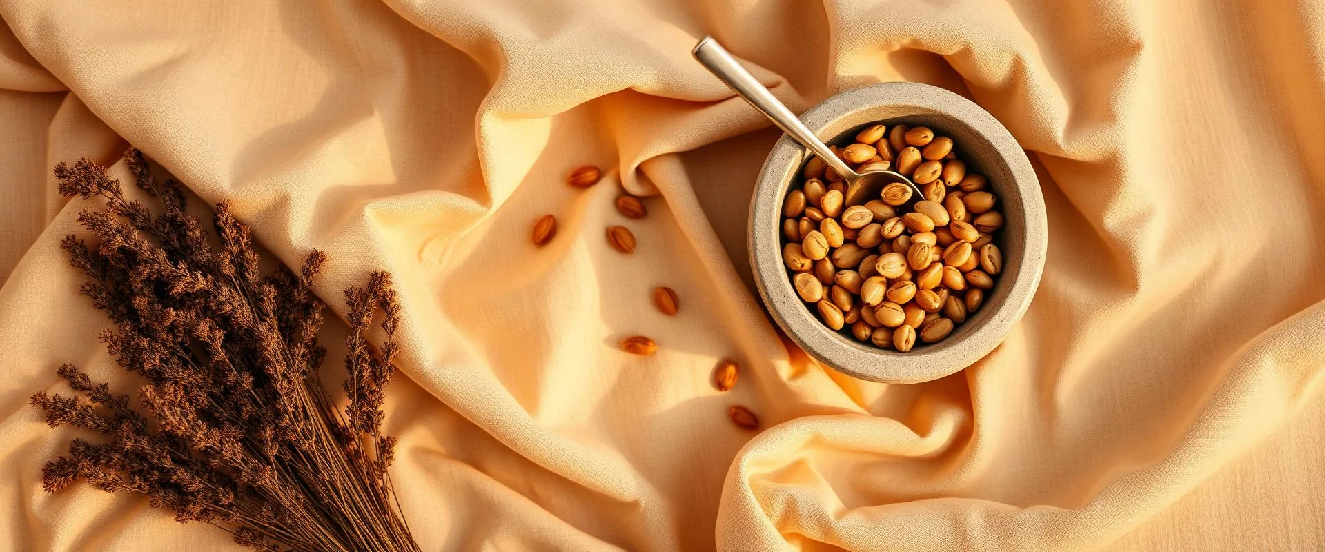 Argan kernels, linen, dried botanicals